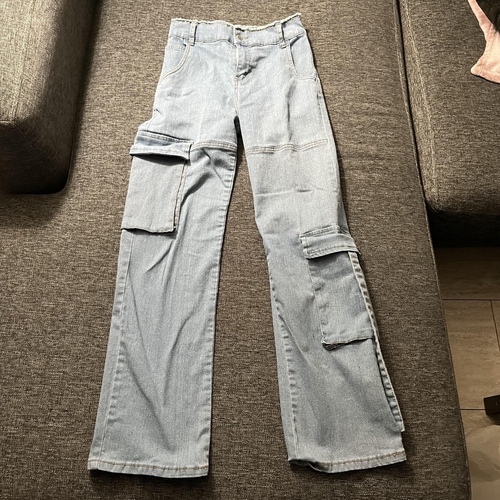 Blue Haven Jeans Womens Small Light Wash Cargo Elastic Waist Stretch Denim